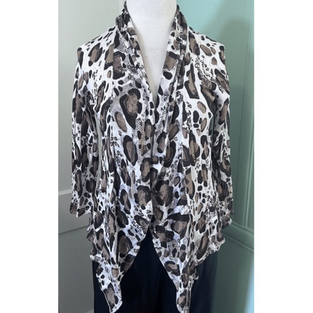 Alberto Makali Womens Small Open Cardigan Silk Blend Leopard Print Ruffled